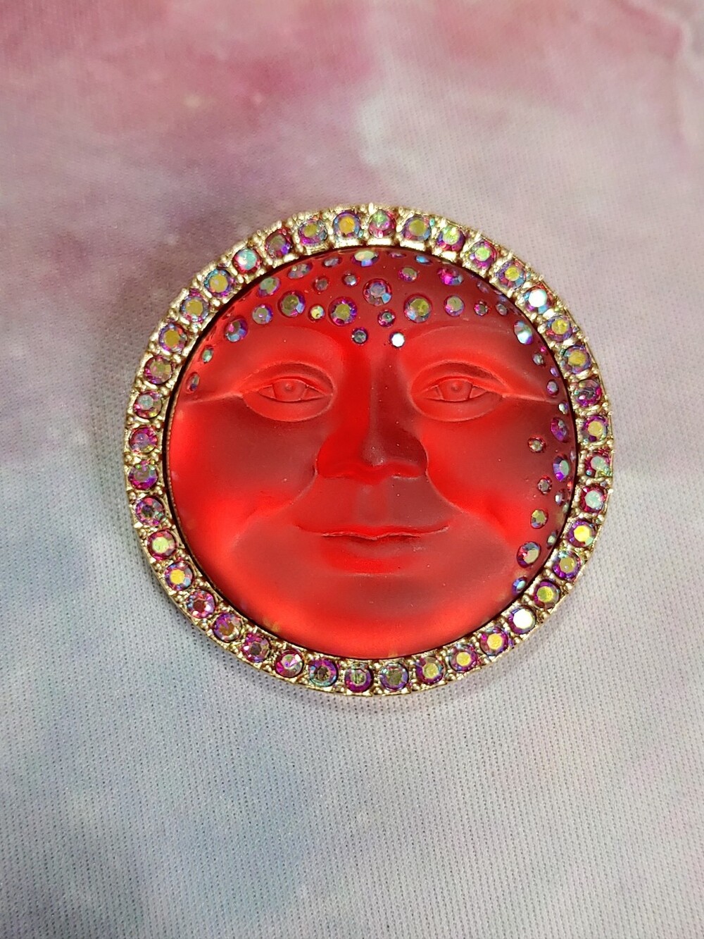 Kirks Folly Crystal Moon Face Brooch